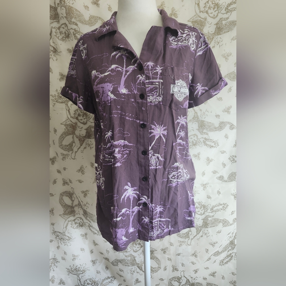 Women Harley-Davidson Aloha Palm Shirt Medium
